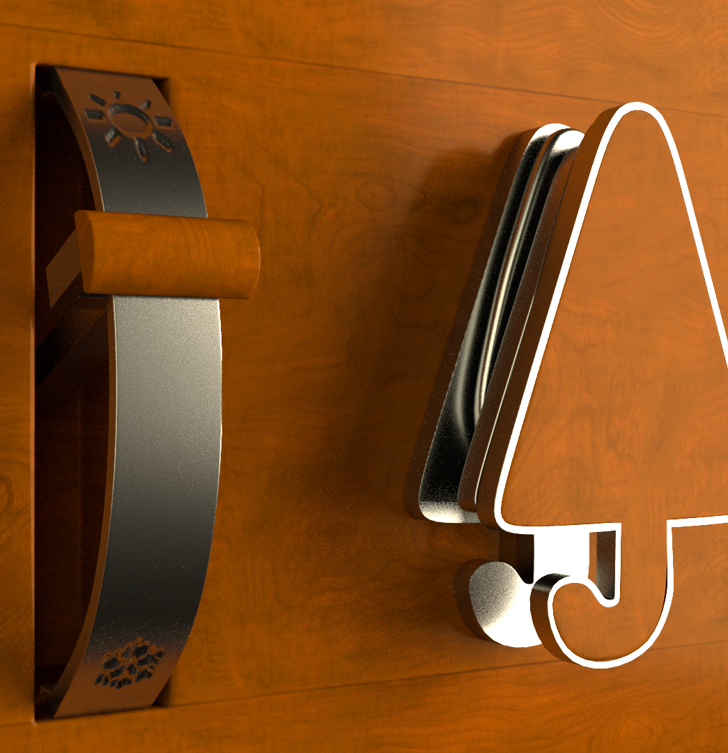 Temperature and precipitation mechanism — wooden dial on aluminum arch with umbrella